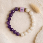 Moonstone Amethyst Evil Eye Talisman|Lunar Amethyst Bracelet|8mmGold Hematite