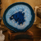 Blue Agate Slice with Wooden Stand & Candle