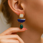 Moonstone Emerald Cat’s Eye Boho Statement Earrings | Natural Gemstone 18K Gold Plated Drop Earrings | Crystal Jewelry Gift for Her