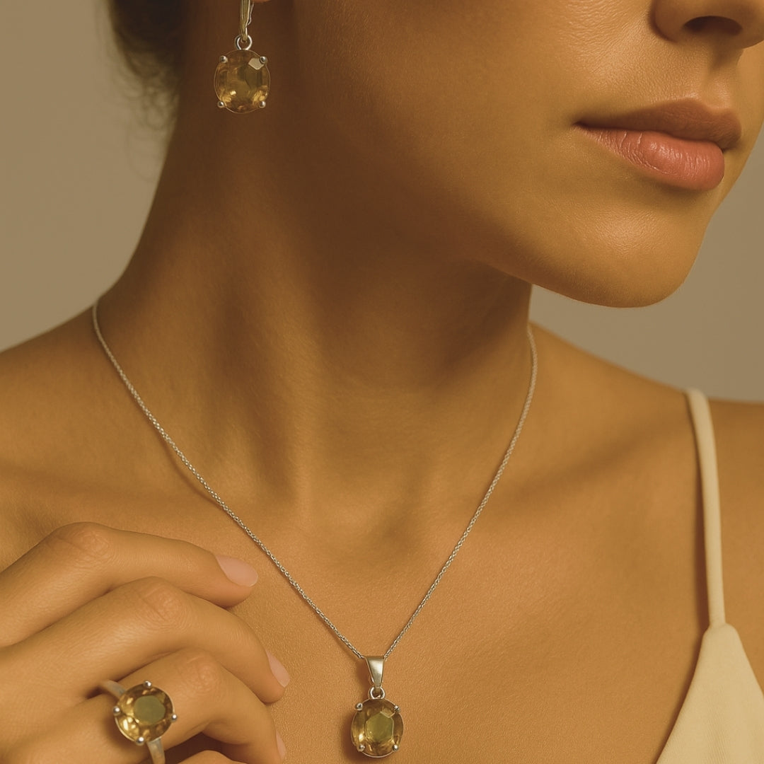 Zultanit Color- Changing Jewelry Gift Set | Sterling Silver Ring Earrings Necklace