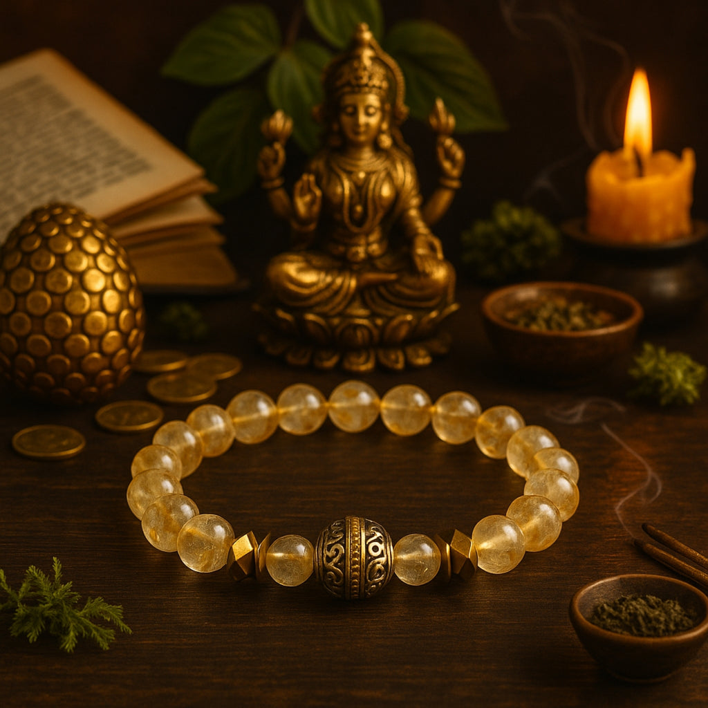 Citrine Hematite Healing Bracelet 8mm|Gemstone Beads with Tibetan Knot Talisman