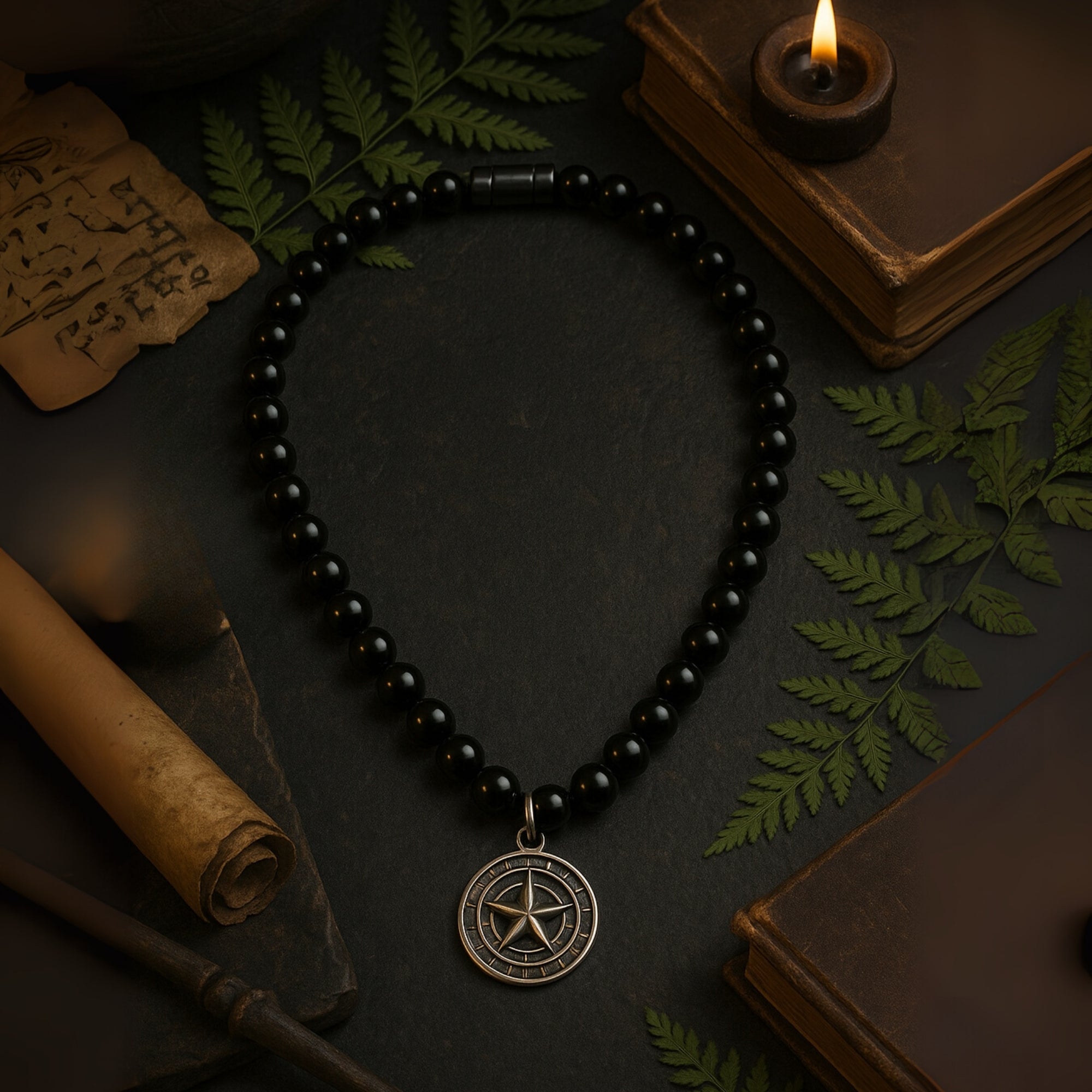 Onyx Necklace 925 Silver with Compass Pendant | Handmade Spiritual Jewelry Gift