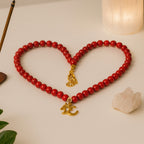 Red Coral Necklace 7mm 18K Gold Plated OM Pendant