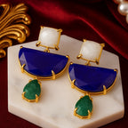 Moonstone Emerald Cat’s Eye Boho Statement Earrings | Natural Gemstone 18K Gold Plated Drop Earrings | Crystal Jewelry Gift for Her