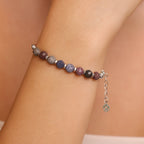 Ruby Sapphire Handmade Bracelet 6mm Faceted with Hematite & Clover Charm