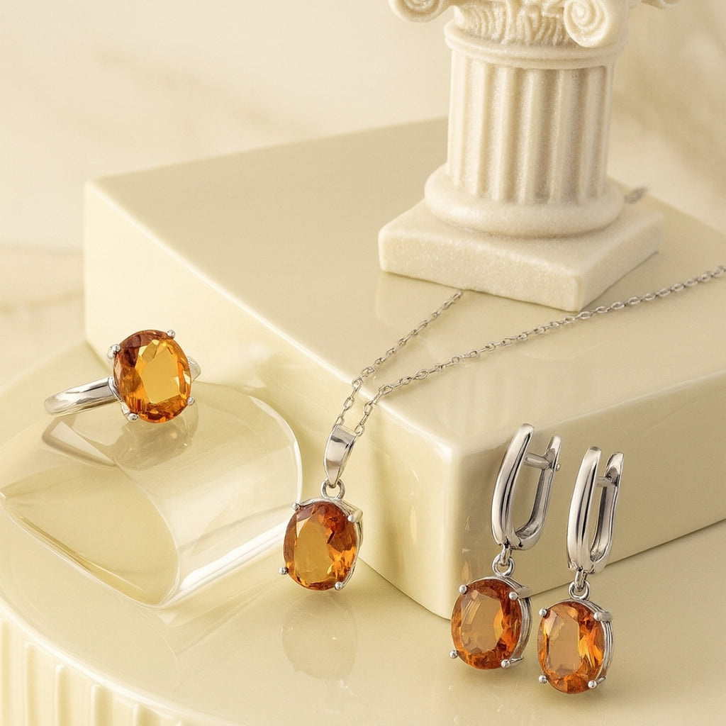 Zultanit Color- Changing Jewelry Gift Set | Sterling Silver Ring Earrings Necklace
