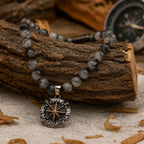 Rutilated Quartz Necklace 8mm|Premium Hand-Knotted Beads | 925 Silver Compass Rose Pendant