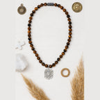 Tiger Eye Necklace 925 Silver | 8mm Premium Hand-Knotted Beads 925 Silver |Tiger Head Pendant