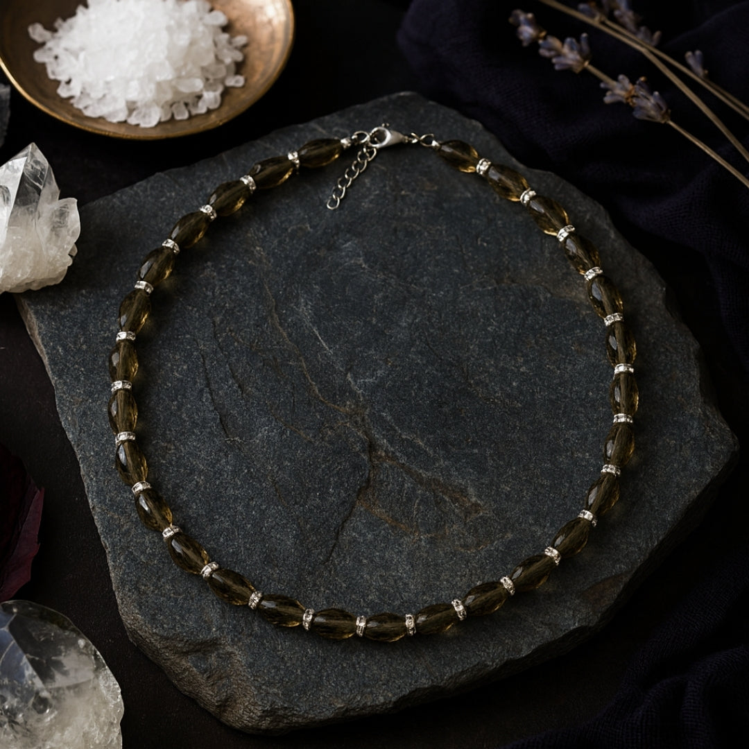 Champagne Zultanite Gemstone 925 Sterling Silver Necklace , 8x5mm Rice Cut Beads, Color Change Gemstone Jewelry,Unique Luxury Gift for Women
