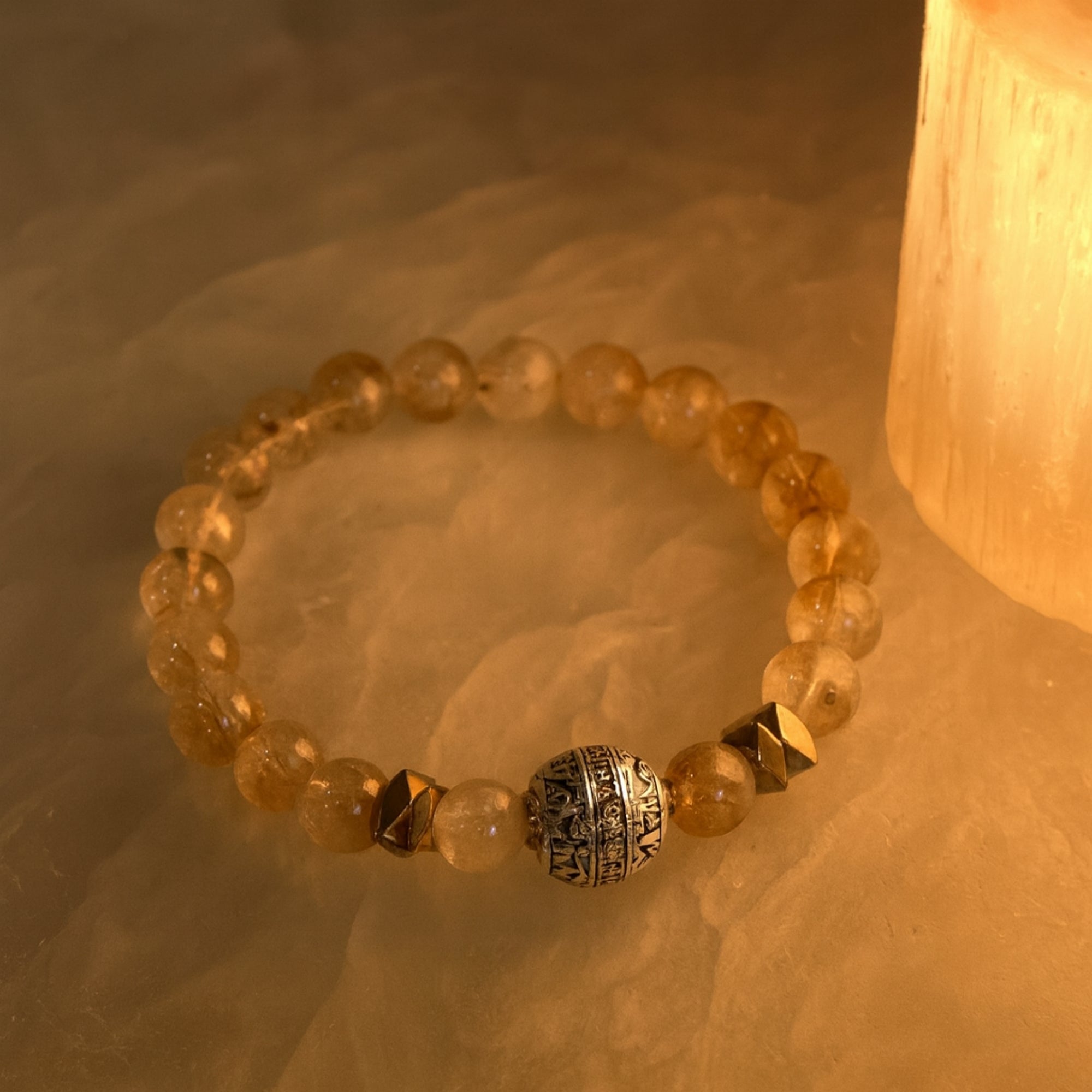 Citrine Hematite Healing Bracelet 8mm|Gemstone Beads with Tibetan Knot Talisman