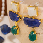 Moonstone Emerald Cat’s Eye Boho Statement Earrings | Natural Gemstone 18K Gold Plated Drop Earrings | Crystal Jewelry Gift for Her