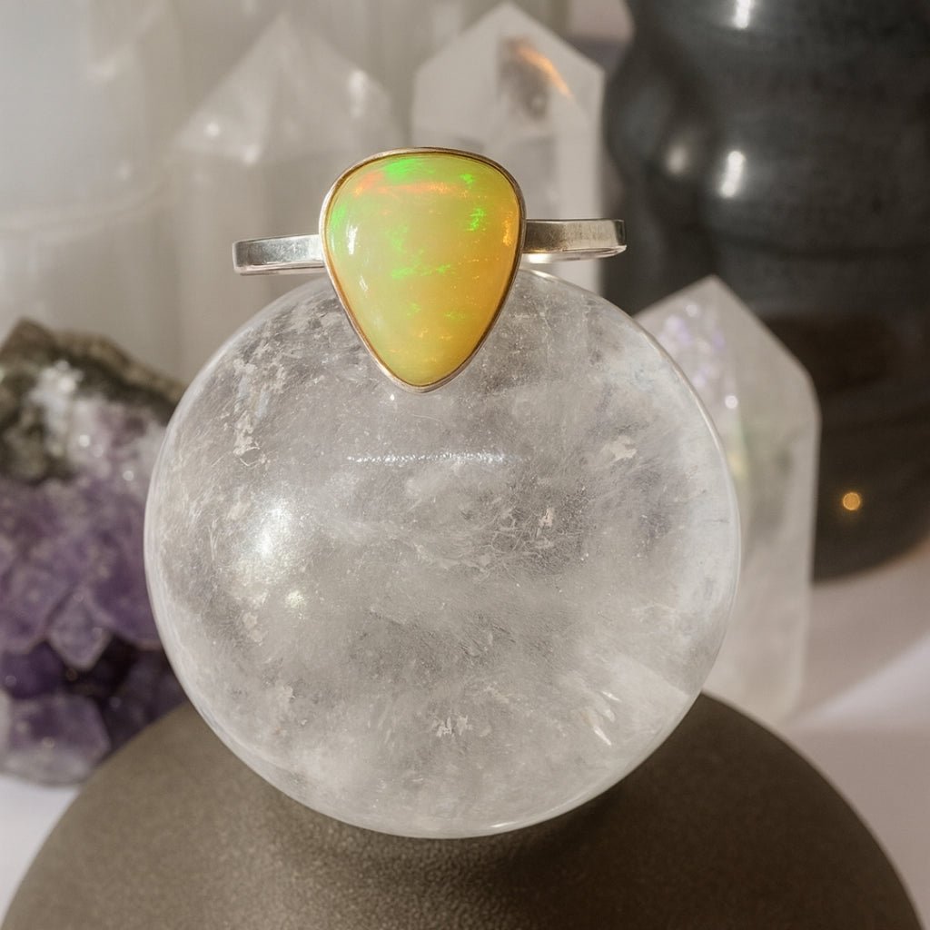 Opal Ring Eos Spectrum Ethiopian Opal |Adjustable 925 Sterling Silver