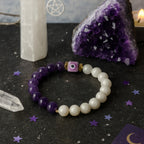 Moonstone Amethyst Evil Eye Talisman|Lunar Amethyst Bracelet|8mmGold Hematite