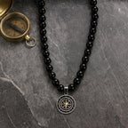 Onyx Necklace 925 Silver with Compass Pendant | Handmade Jewelry Gift