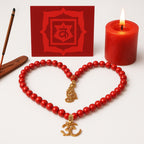 Red Coral Necklace 7mm 18K Gold Plated OM Pendant