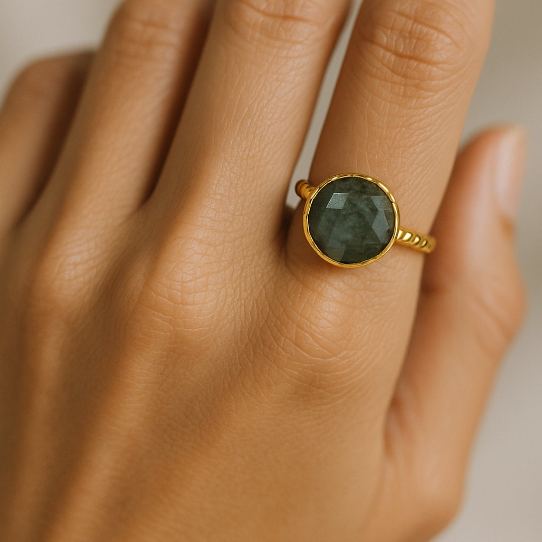 Minimal Labradorite Ring | 18K Gold Plated Adjustable Labradorite Jewelry | Healing Crystal Personalized Gift for Her