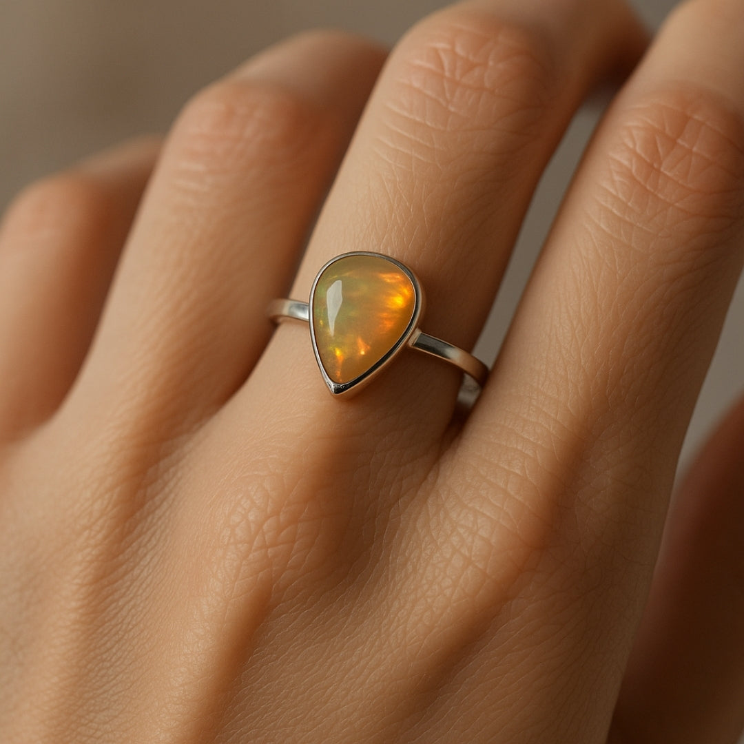 Opal Ring Eos Spectrum Ethiopian Opal |Adjustable 925 Sterling Silver