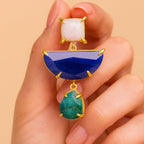 Moonstone Emerald Cat’s Eye Boho Statement Earrings | Natural Gemstone 18K Gold Plated Drop Earrings | Crystal Jewelry Gift for Her