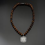 Tiger Eye Necklace 925 Silver | 8mm Premium Hand-Knotted Beads 925 Silver |Tiger Head Pendant