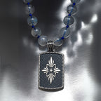 Labradorite Necklace 925 Silver Fleur-de-Lis Pendant | 8mm Hand-Knotted Beads