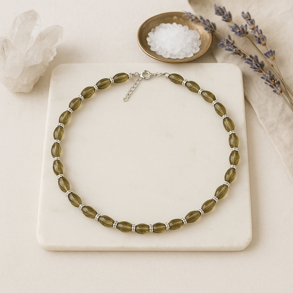 Champagne Zultanite Gemstone 925 Sterling Silver Necklace , 8x5mm Rice Cut Beads, Color Change Gemstone Jewelry,Unique Luxury Gift for Women