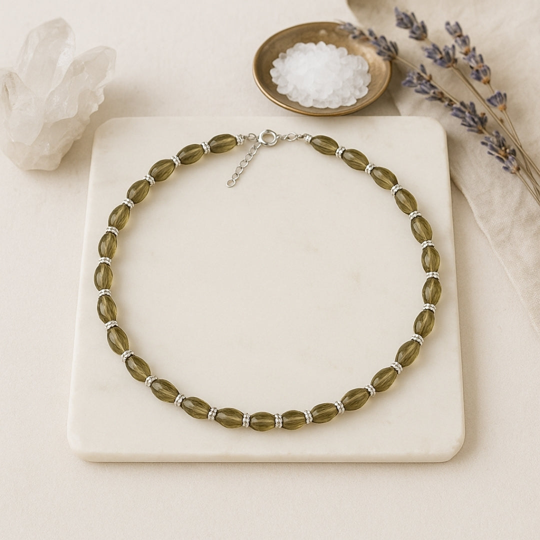 Champagne Zultanite Gemstone 925 Sterling Silver Necklace , 8x5mm Rice Cut Beads, Color Change Gemstone Jewelry,Unique Luxury Gift for Women