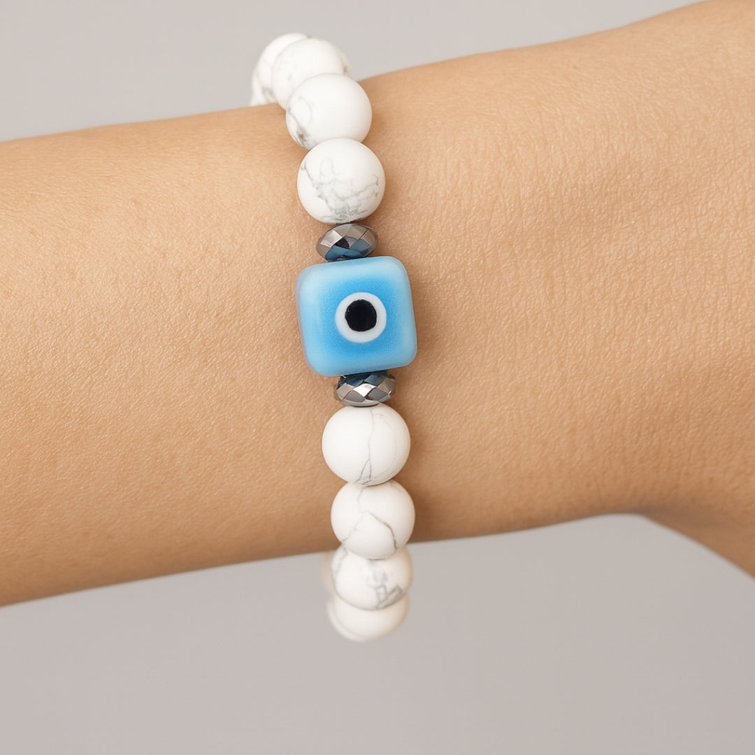 Howlite Evil Eye Bracelet 8mm with Hematite | Stellar Nazar Codex