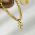 Citrine Ankh Necklace | 6mm Faceted Citrine | Gold-Plated Ankh Pendant | Abundance • Vitality • Protection | Luxury Handmade Gift