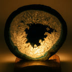 Blue Agate Slice with Wooden Stand & Candle