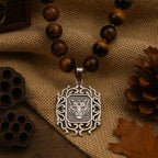 Tiger Eye Necklace 925 Silver | 8mm Premium Hand-Knotted Beads 925 Silver |Tiger Head Pendant