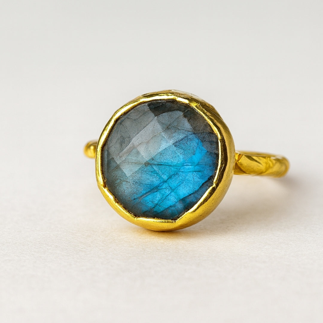 Minimal Labradorite Ring | 18K Gold Plated Adjustable Labradorite Jewelry | Healing Crystal Personalized Gift for Her