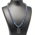 Labradorite Necklace 925 Silver Fleur-de-Lis Pendant | 8mm Hand-Knotted Beads