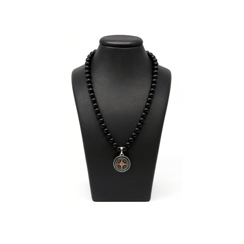 Onyx Necklace 925 Silver with Compass Pendant | Handmade Spiritual Jewelry Gift