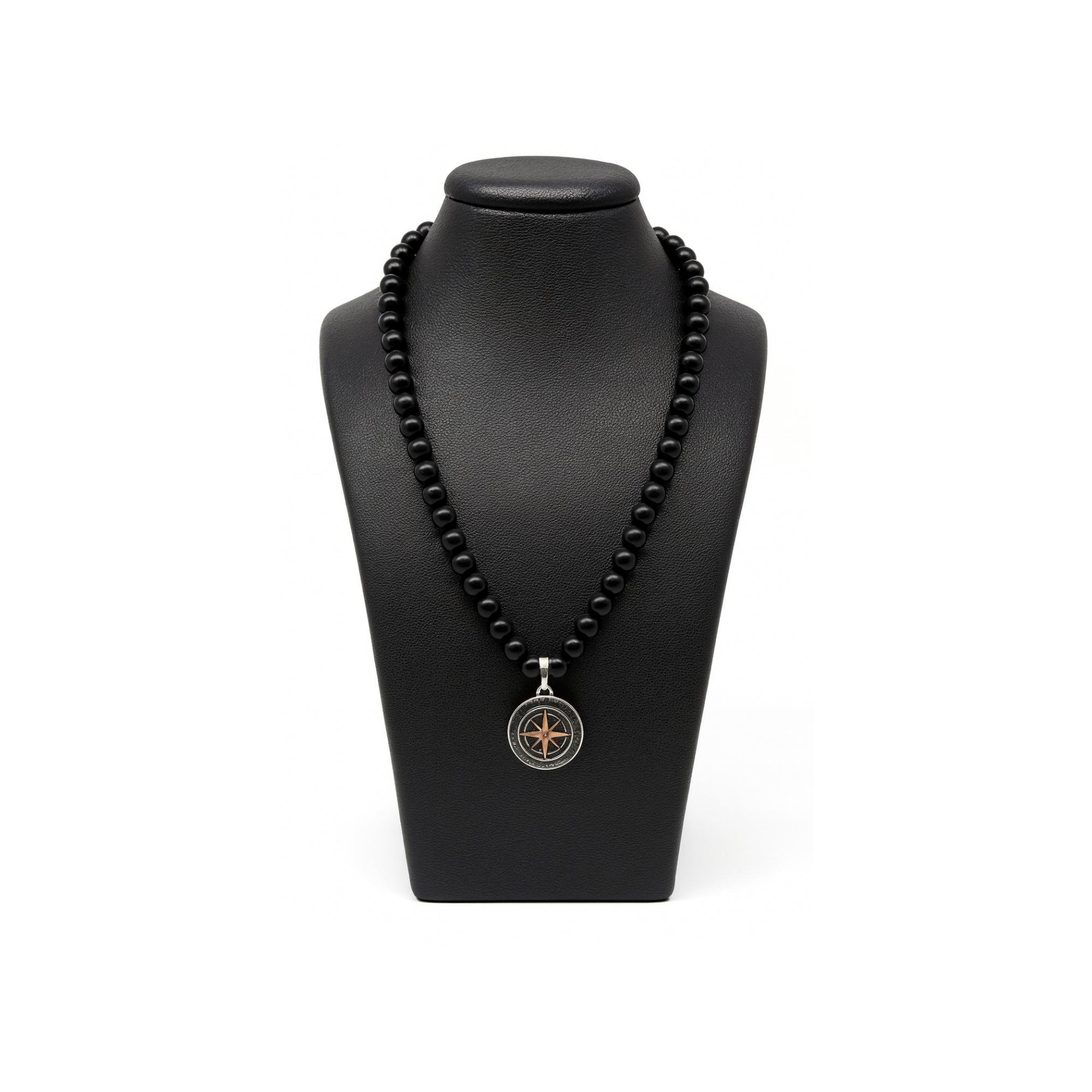 Onyx Necklace 925 Silver with Compass Pendant | Handmade Spiritual Jewelry Gift