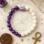 Moonstone Amethyst Evil Eye Talisman|Lunar Amethyst Bracelet|8mmGold Hematite