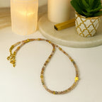 Strawberry Quartz Necklace 3mm Faceted Beads | Golden Clover Talisman Jewelry