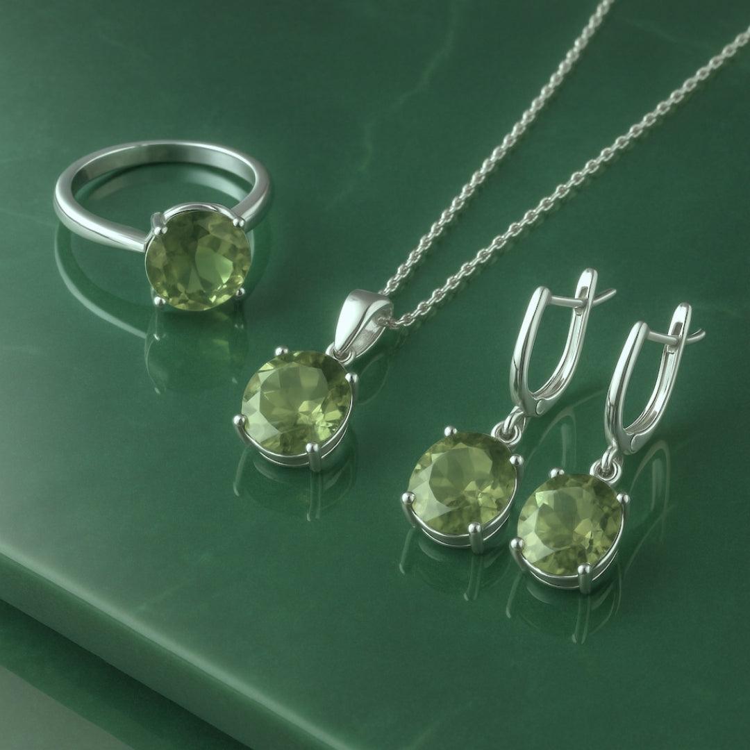 Zultanit Color- Changing Jewelry Gift Set | Sterling Silver Ring Earrings Necklace