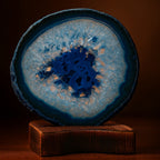 Blue Agate Slice with Wooden Stand & Candle