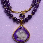 Amethyst and druzy agate pendant necklace.