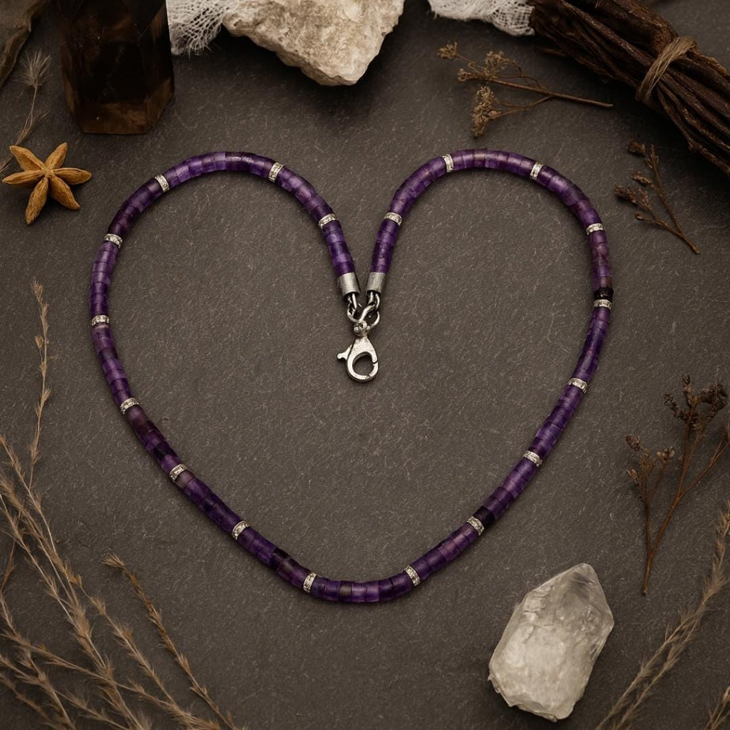 Amethyst bead necklace.