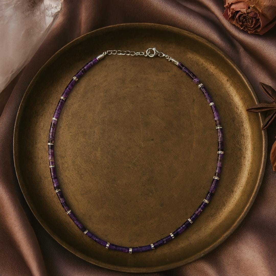 Amethyst bead necklace.