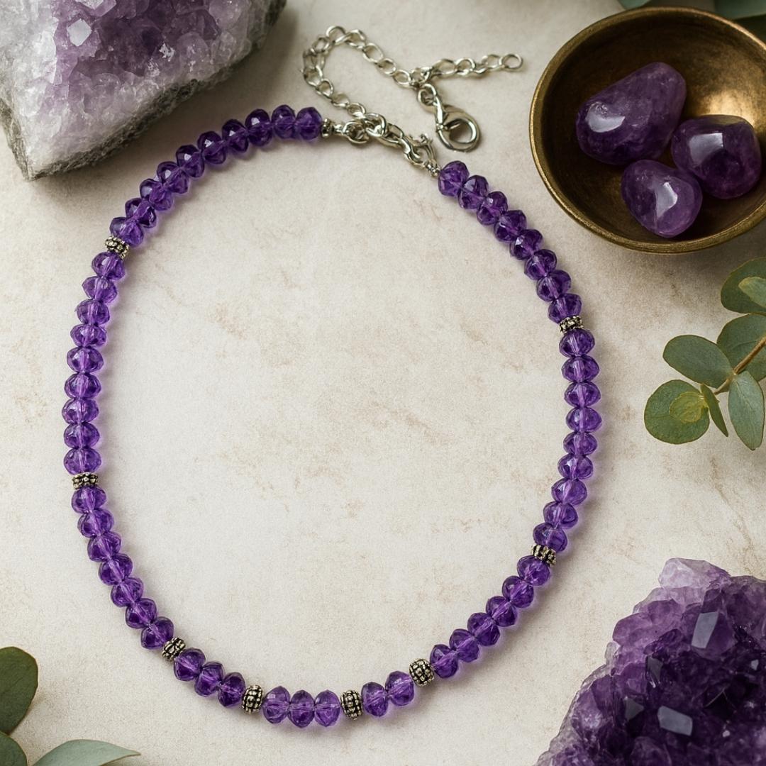Amethyst bead necklace.
