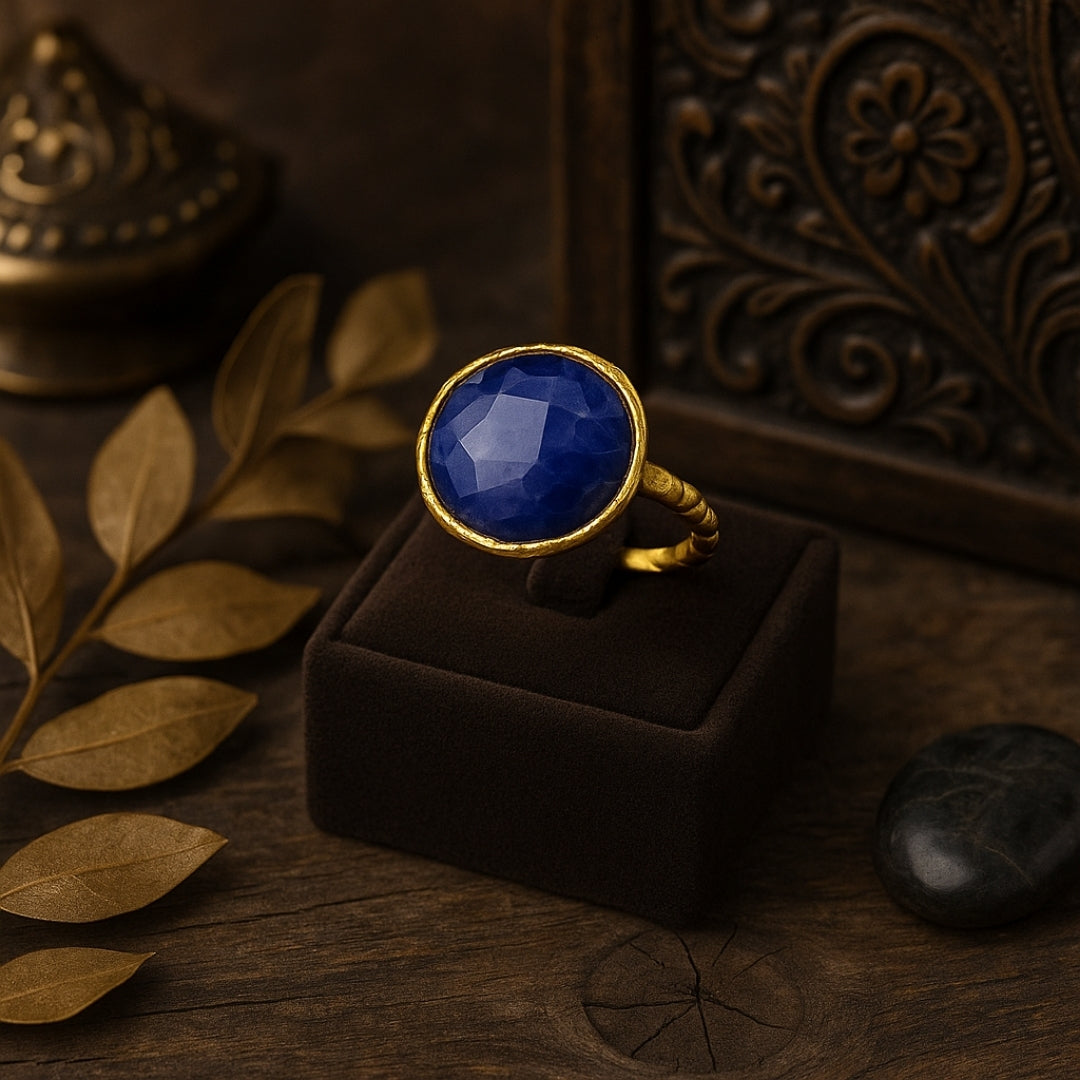 Tiamat’s Orb – Minimal Sapphire Ring | 18K Gold Plated Adjustable Sapphire Jewelry | Healing Crystal Personalized Gift for Her