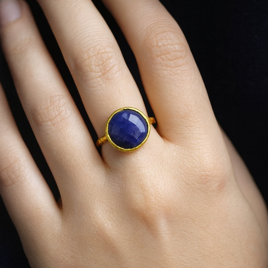 Tiamat’s Orb – Minimal Sapphire Ring | 18K Gold Plated Adjustable Sapphire Jewelry | Healing Crystal Personalized Gift for Her