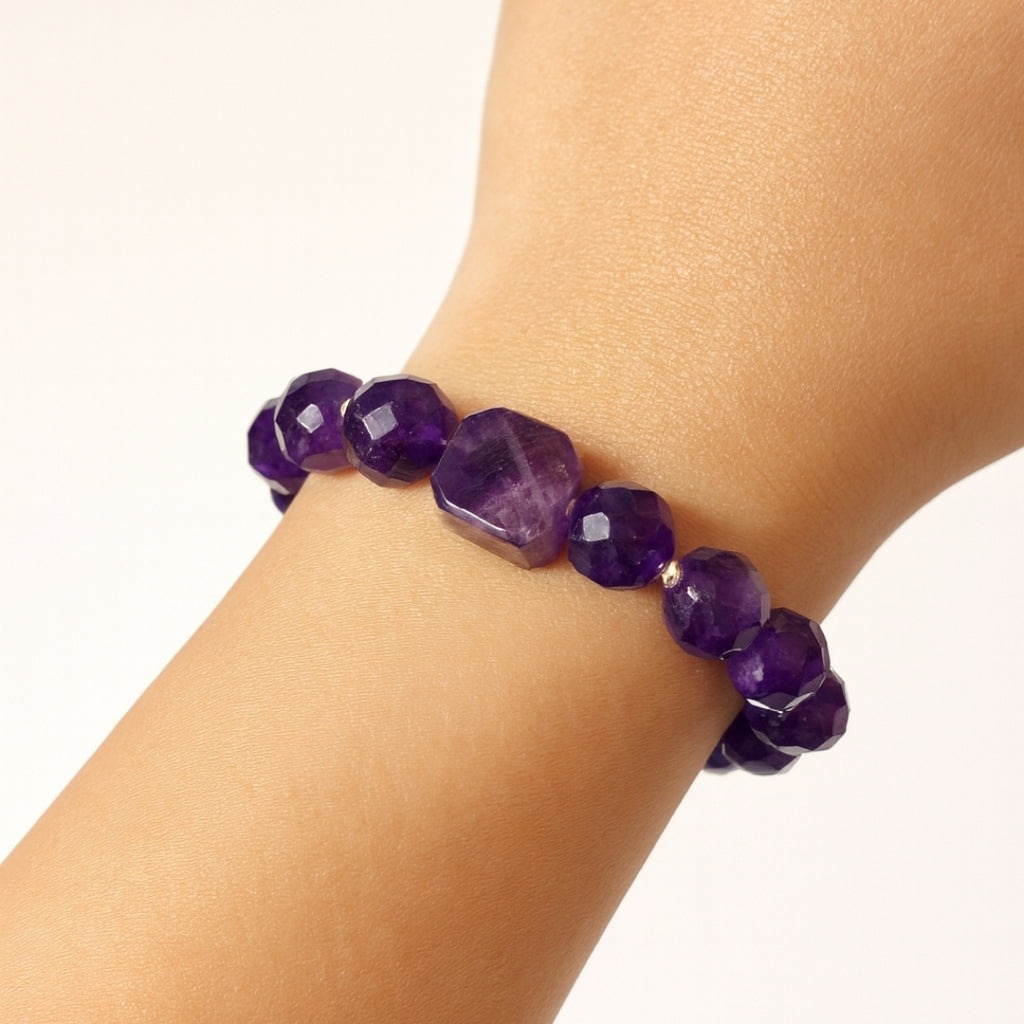 Amethyst Aurum Core Bracelet 10mm Faceted Natural Amethyst Gold Plated Jewelry