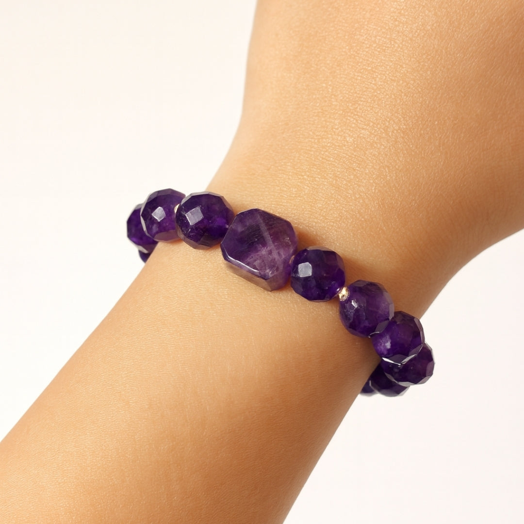Amethyst Aurum Core Bracelet 10mm Faceted Natural Amethyst Gold Plated Jewelry