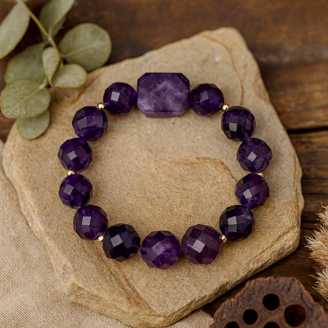Amethyst Aurum Core Bracelet 10mm Faceted Natural Amethyst Gold Plated Jewelry
