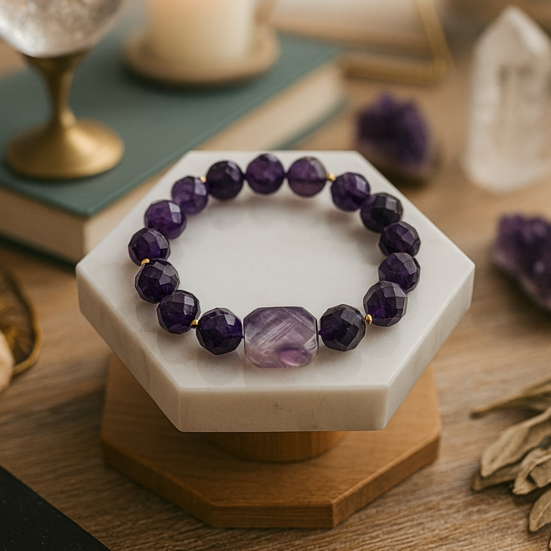 Amethyst Aurum Core Bracelet 10mm Faceted Natural Amethyst Gold Plated Jewelry