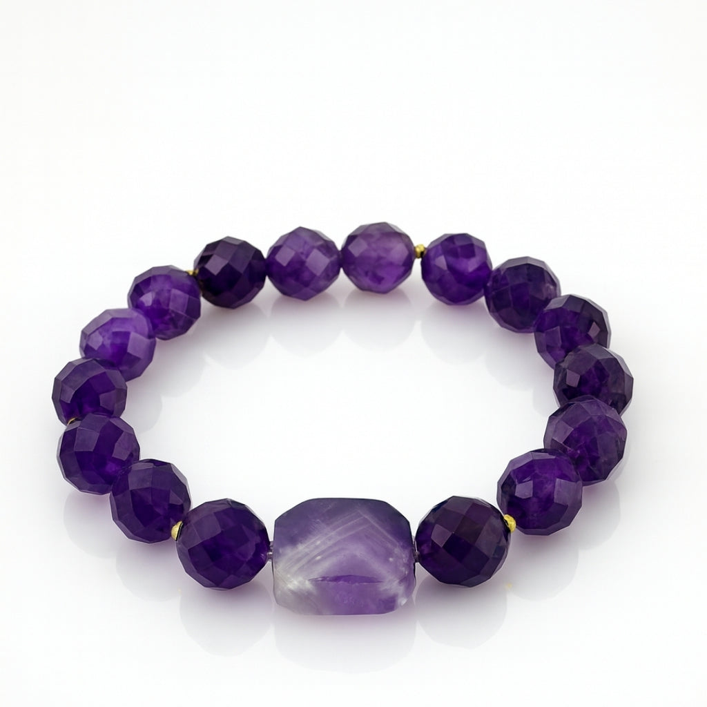 Amethyst Aurum Core Bracelet 10mm Faceted Natural Amethyst Gold Plated Jewelry