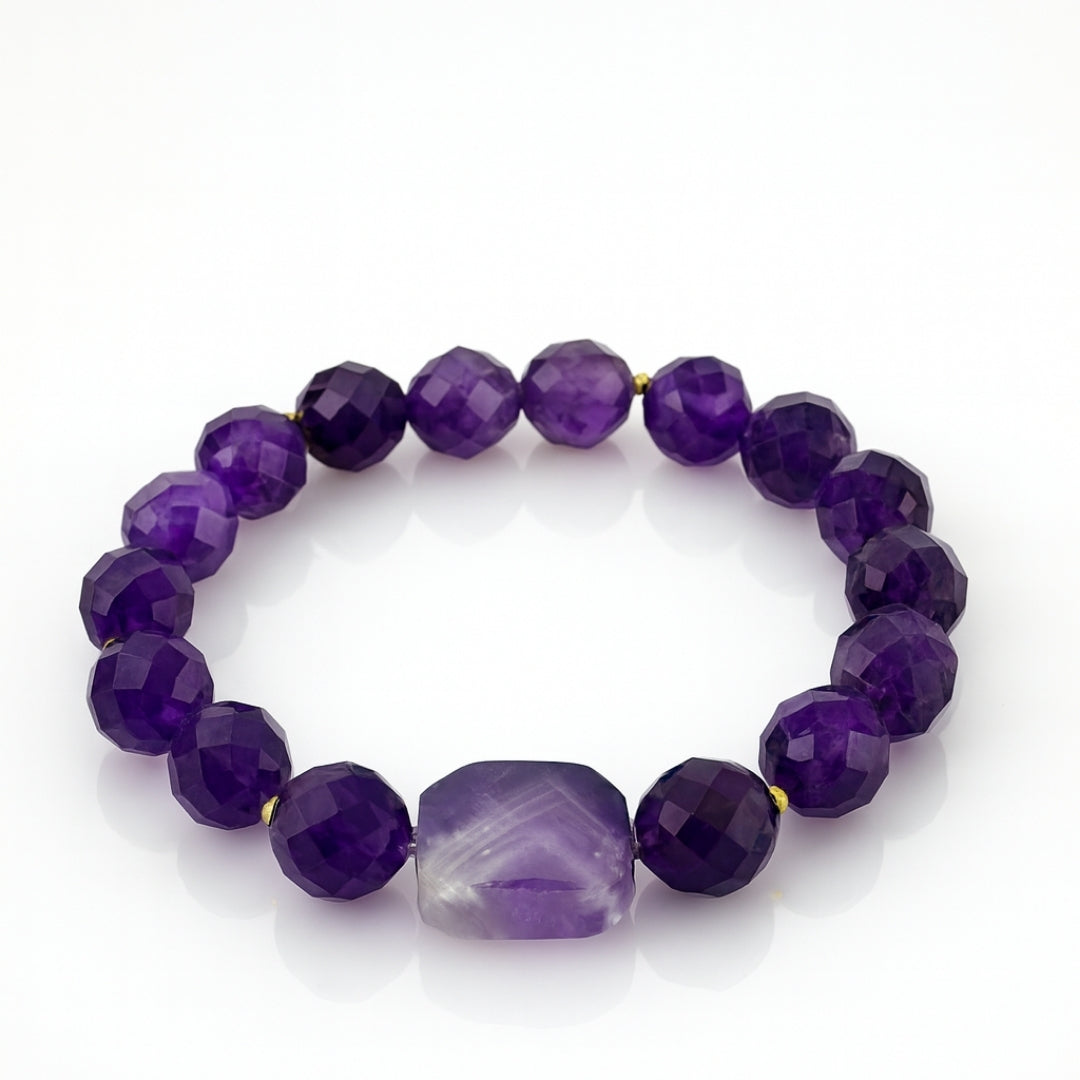 Amethyst Aurum Core Bracelet 10mm Faceted Natural Amethyst Gold Plated Jewelry